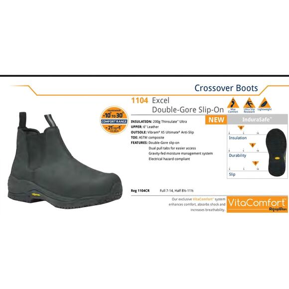 Refrigiwear Excel Double-Gore Slip-On 1104CR Mens Size 9M Black Chelsea Vibram main image 8